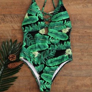Cutout Palm Leaf High Cut Swimsuit